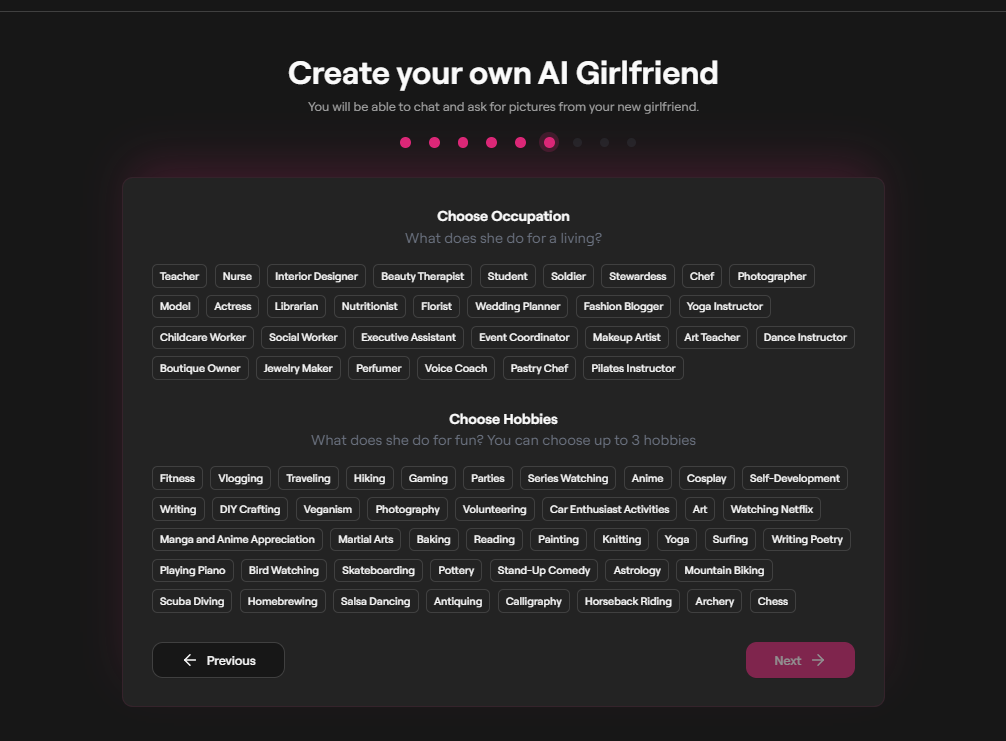 Create AI GF types